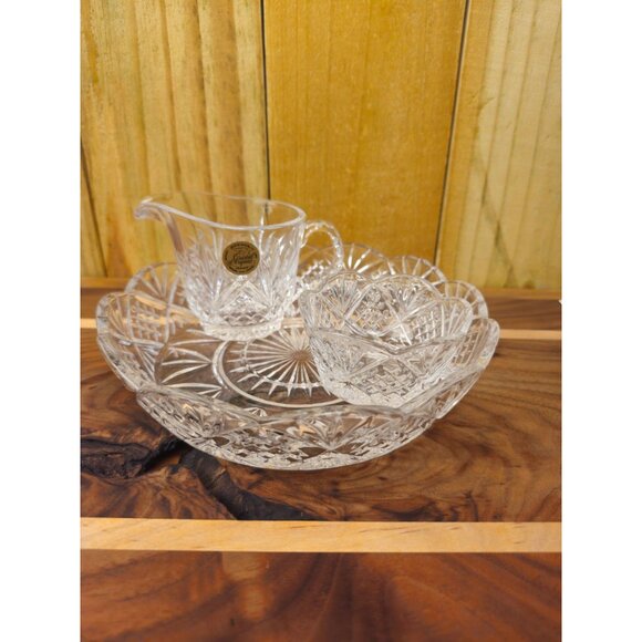 Vintage Godinger Crystal Serving Set With Bowl Creamer & Sugar Dish - Picture 11 of 12